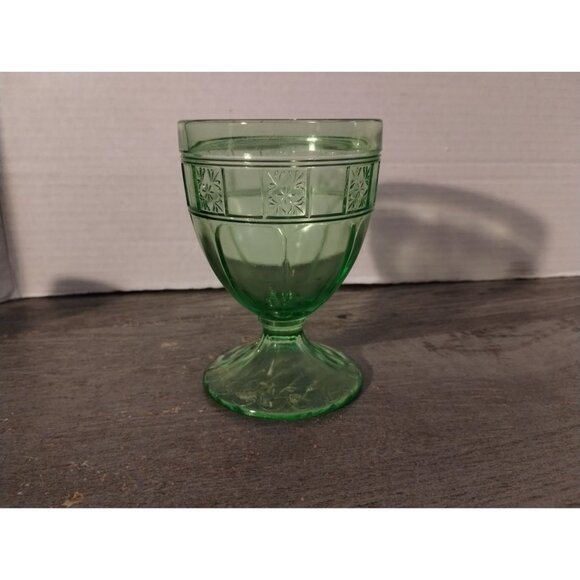 Jeanette Doric Green Depression Glass Footed Tumbler - Picture 2 of 4